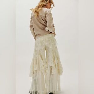 Free People Florence Lace Layered Wide Leg Pants Ivory Cream Boho XS